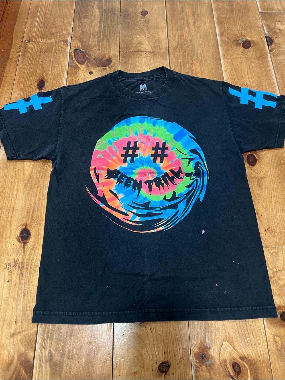 Black Kids Tie-Dye Graphic Tee with Blue Accents